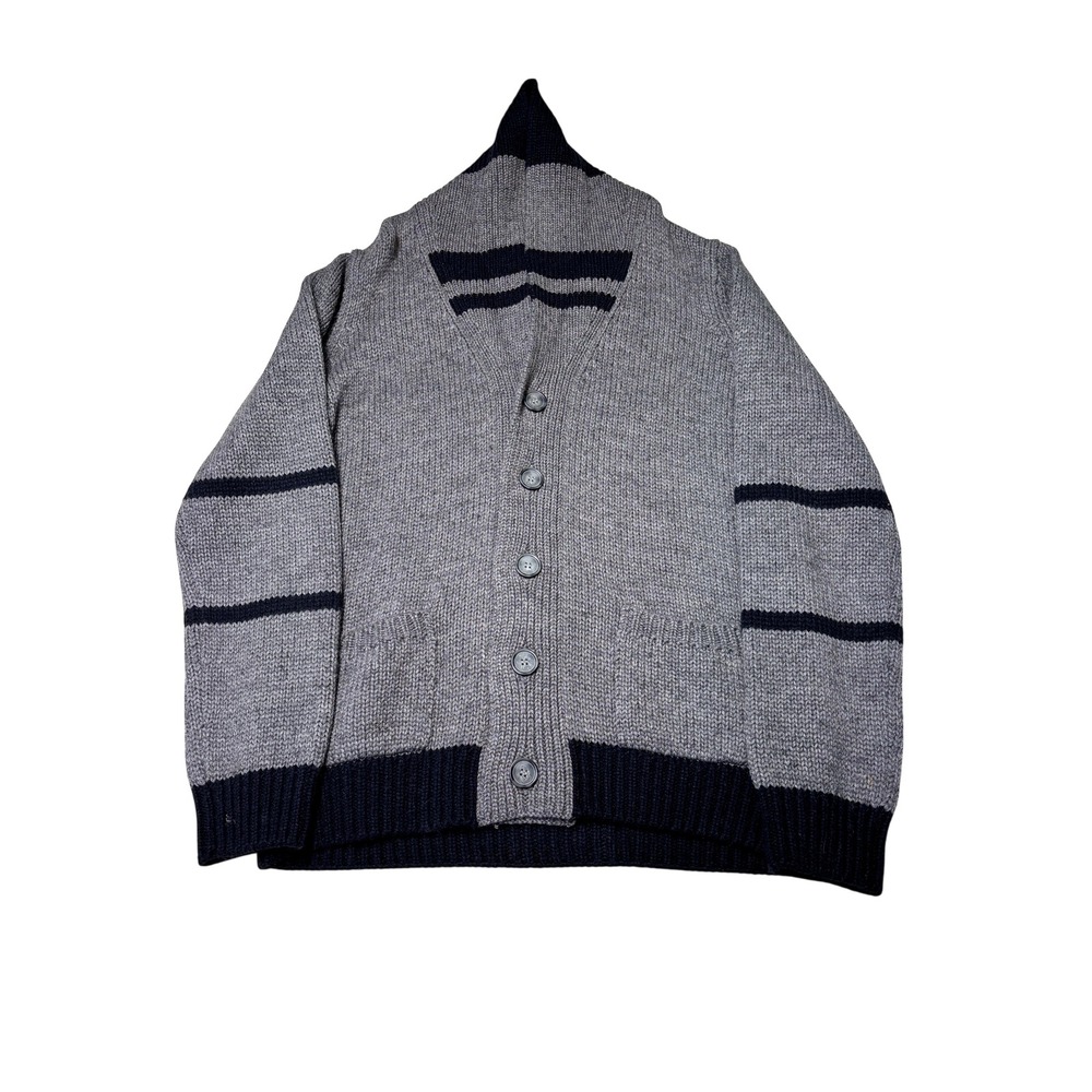 VTG 90s Tris Line Mens Cardigan Sweater Shawl Collar Gray‎ Size L Made Italy